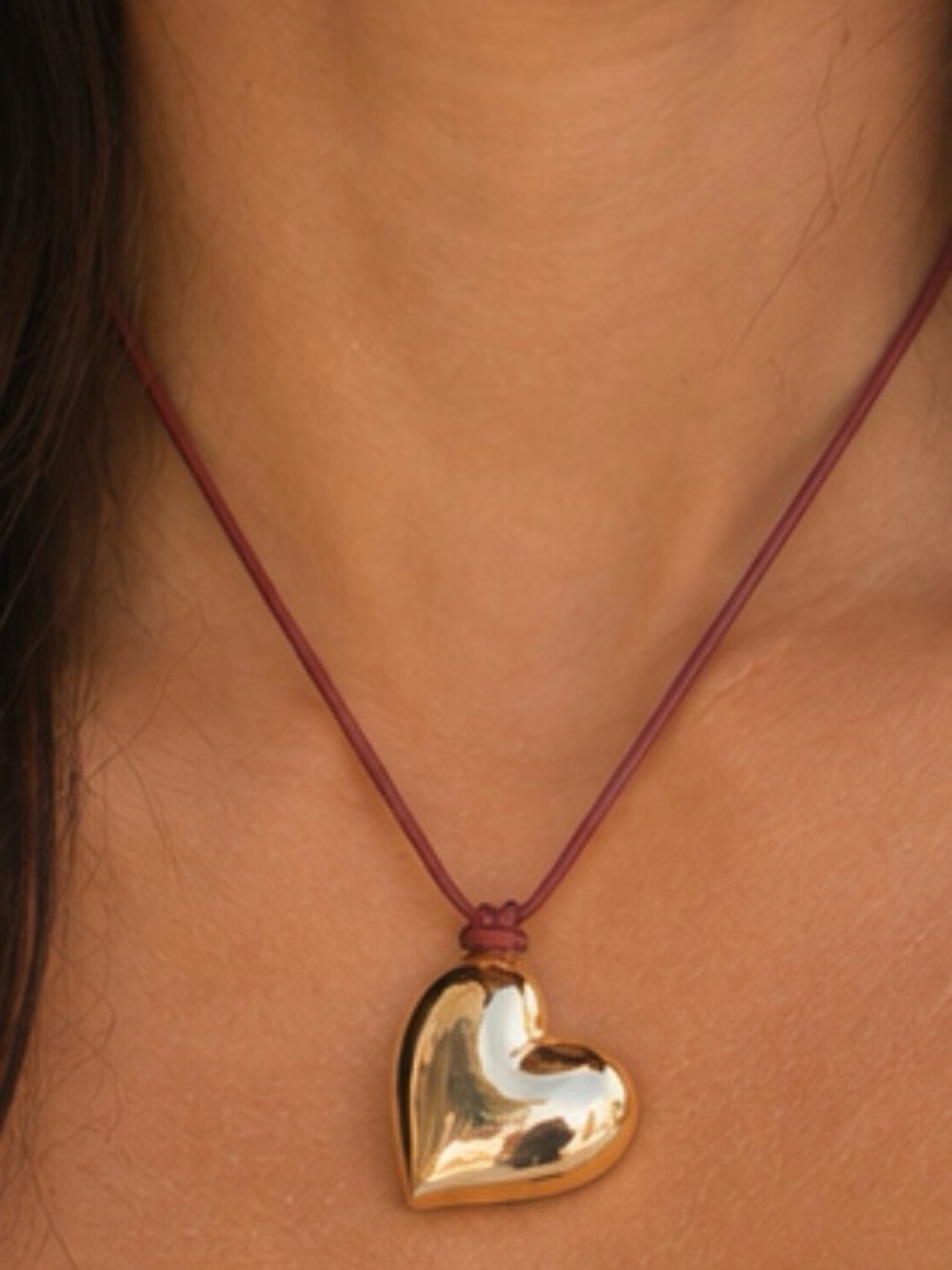 Festival vibes, Boho chic, Gold Heart Pendant Necklace on Brown Cord
